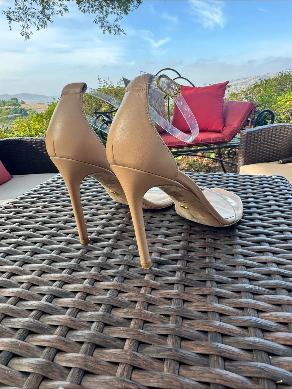 Stuart Weitzman Clear PVC Nude Leather Heels Sandals Size 8.5